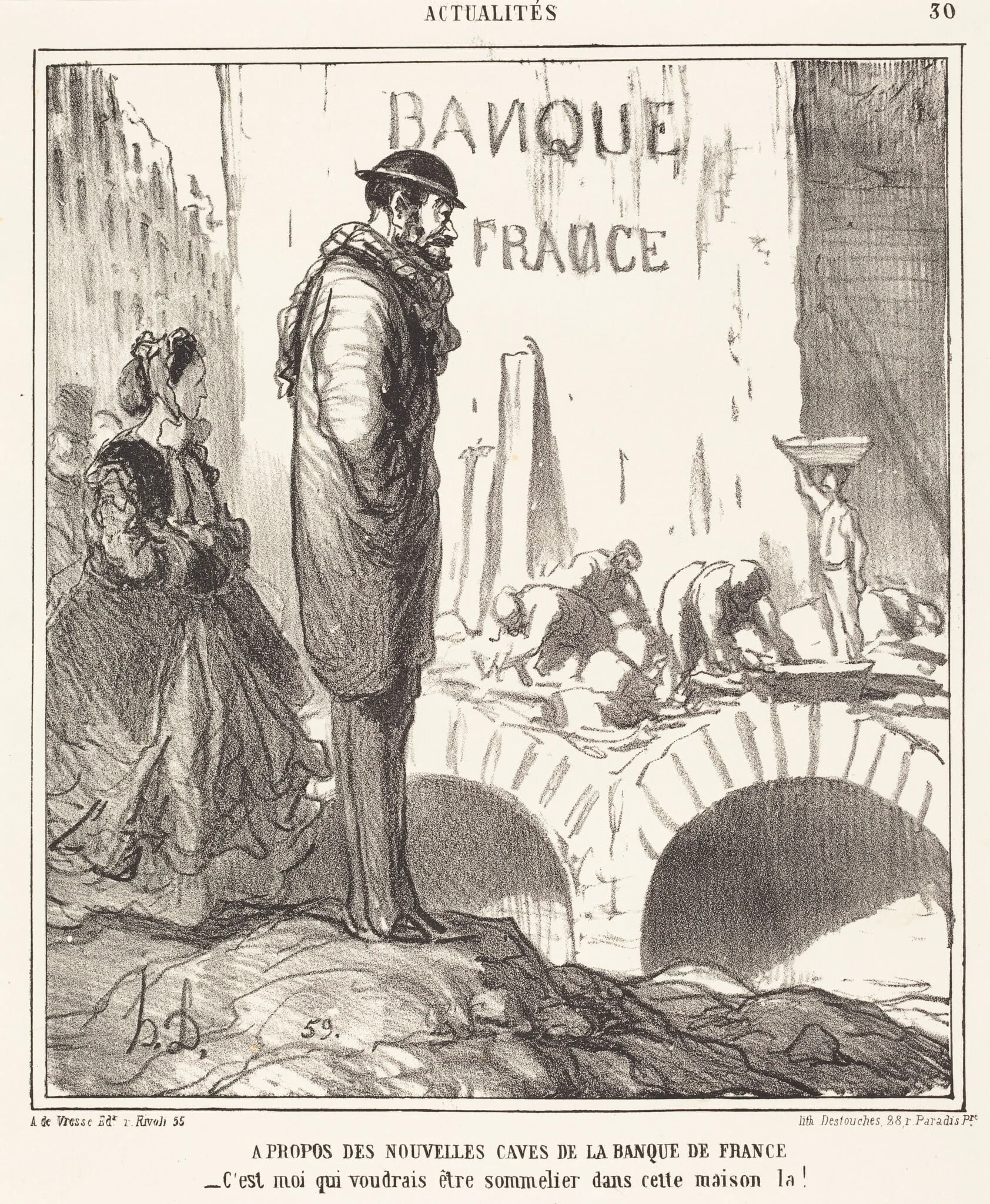 A propos des... caves de la Banque de France, by Honoré Daumier, ink, 1866
