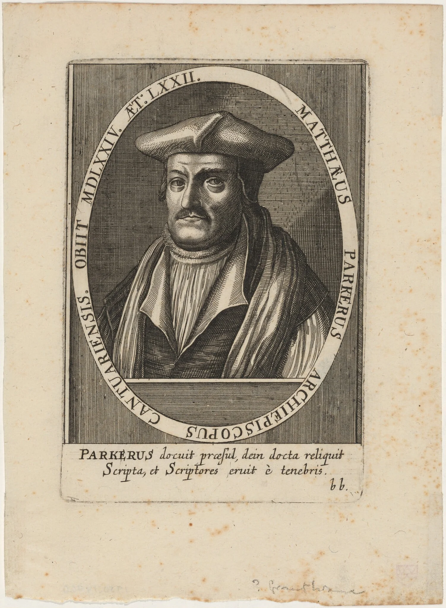 Matthew Parker, Archbishop of Canterbury, by Unknown 19th Century, ink, 1850
