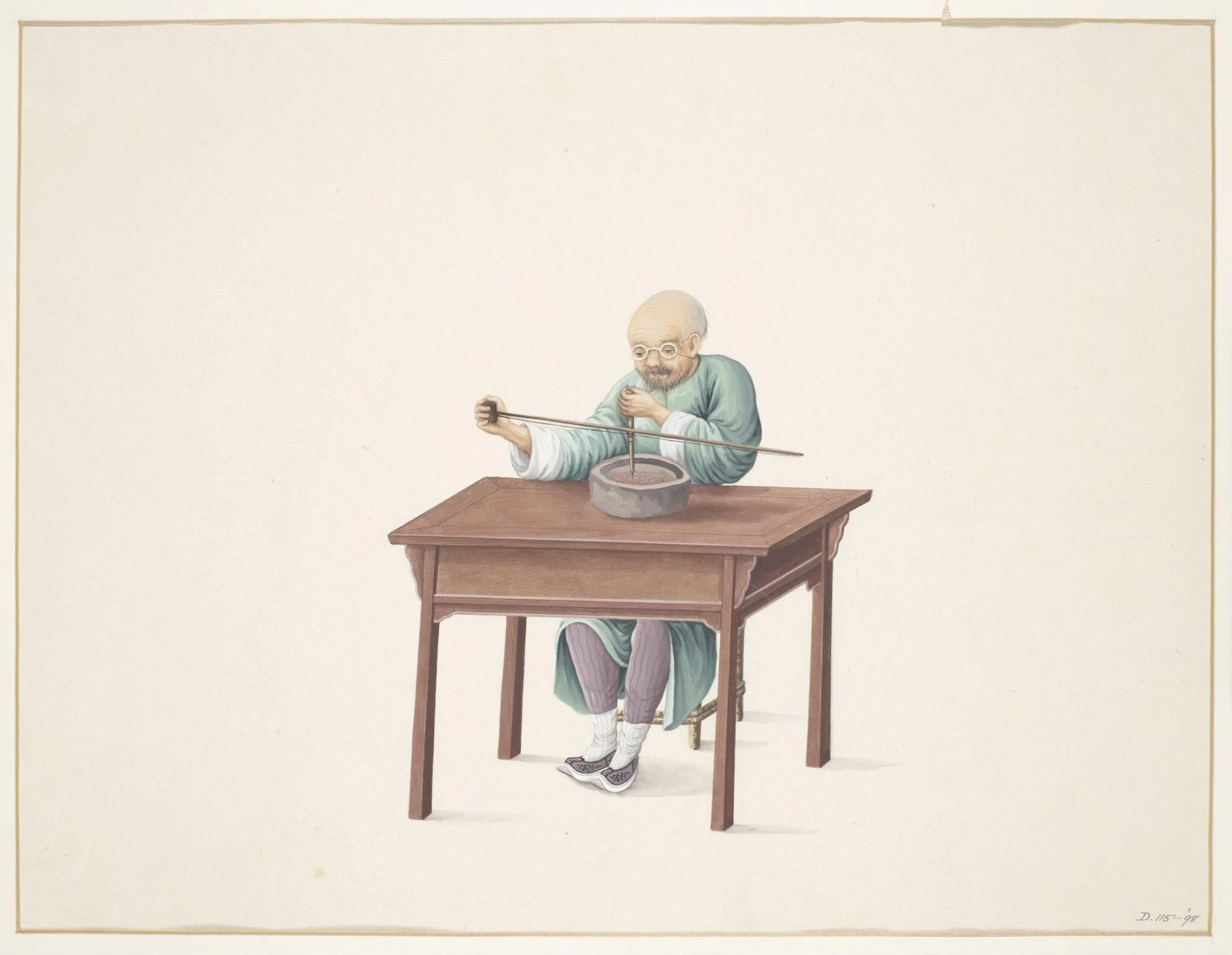 Man Drilling Seed Pearls, by Puqua, paint, 1790