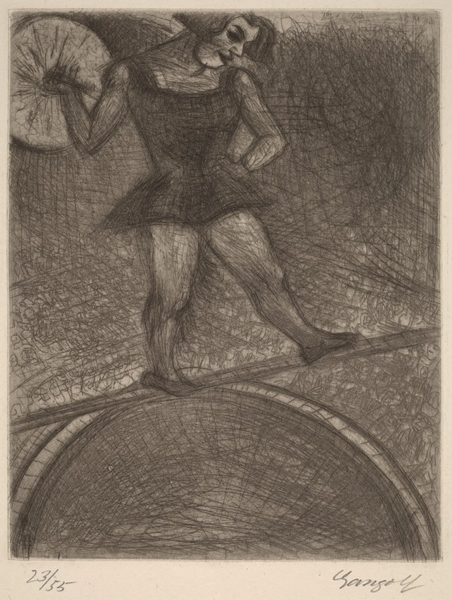 The Tightrope Walker (Die Seiltänzerin), by Paul Gangolf, ink, 1925