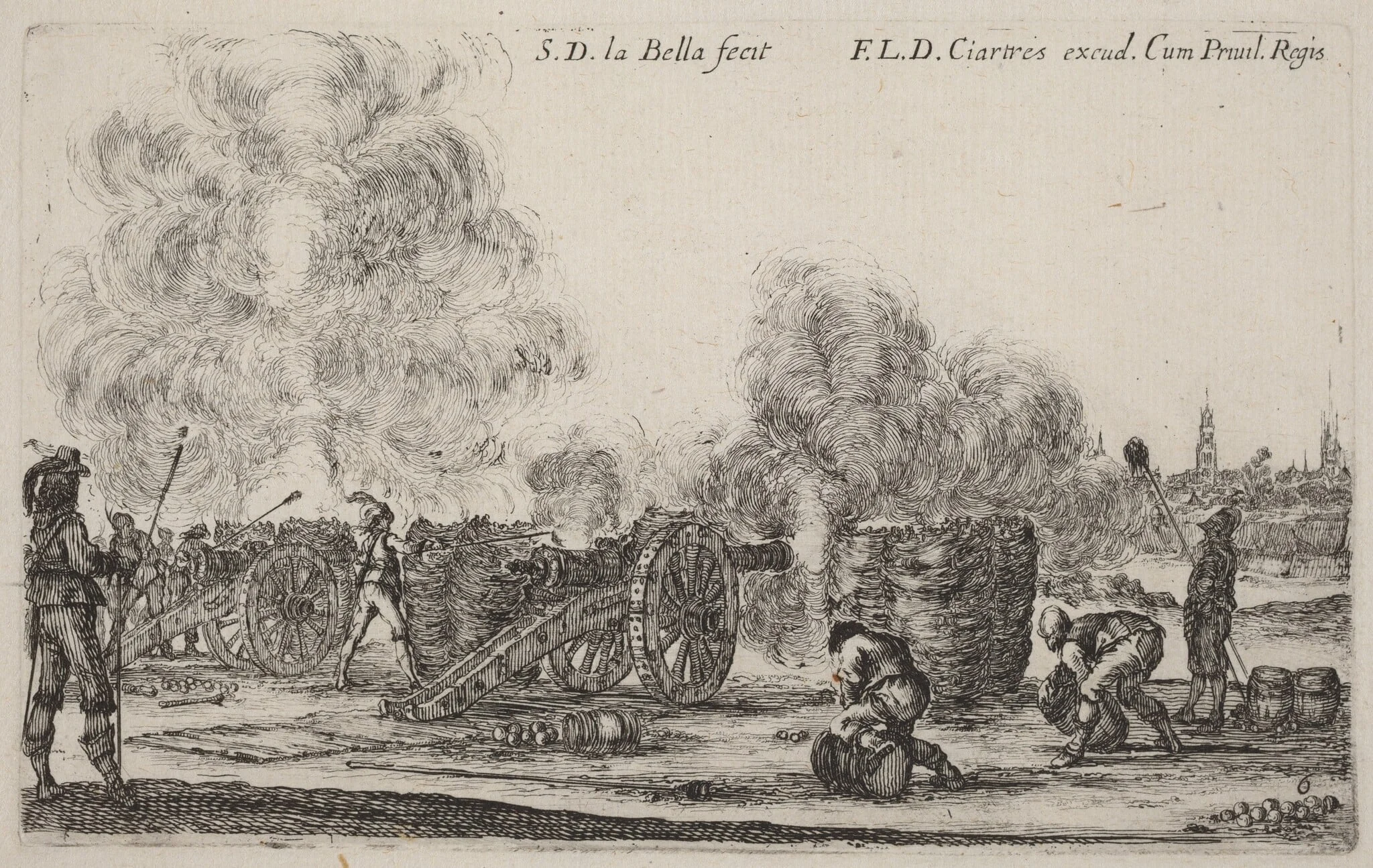 Firing the Cannons, by Stefano Della Bella, ink, 1641