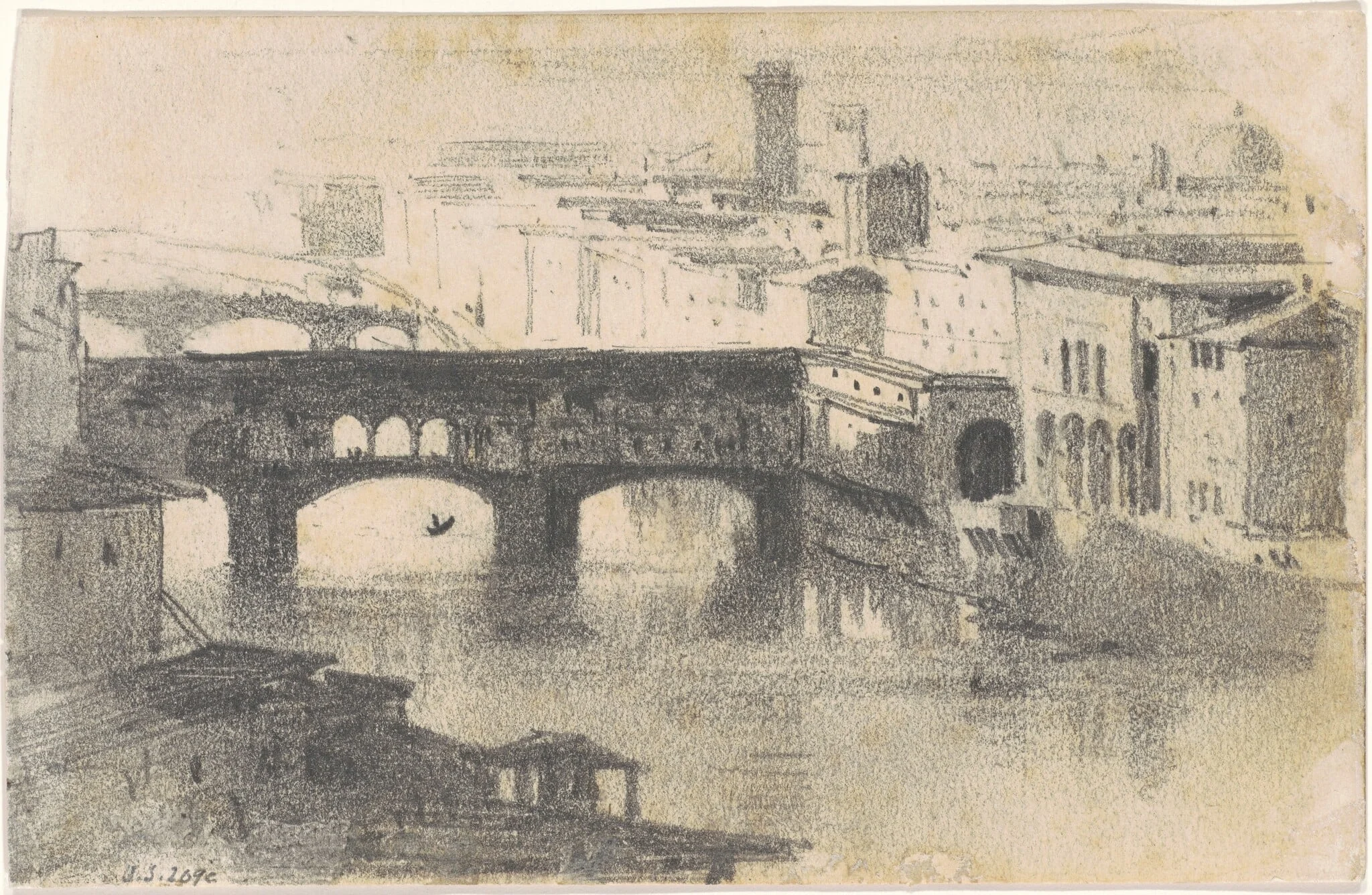 Ponte Vecchio, Florence [recto], by John Singer Sargent, graphite, 1871
