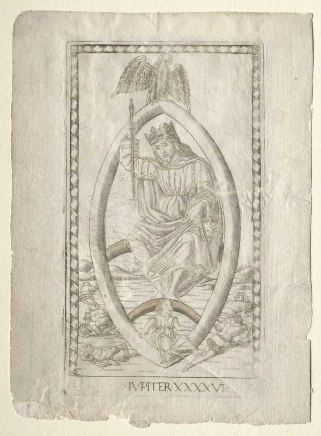 Jupiter (from the Tarocchi, series A:  Firmaments of the Universe, #46), by Master of the E-Series Tarocchi, 1467