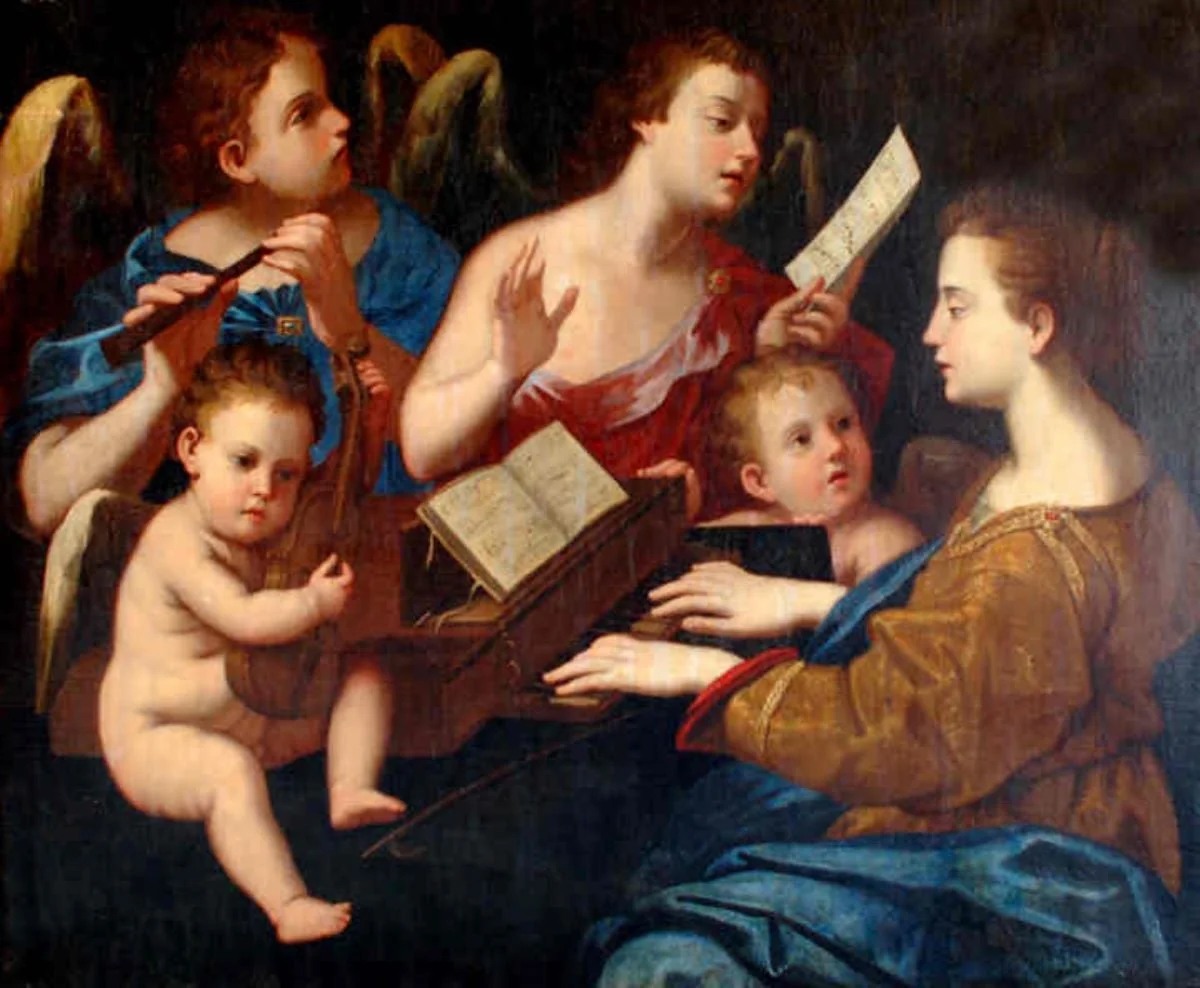Sfânta Cecilia cântând la clavecin, by Unknown, unspecified, 1650