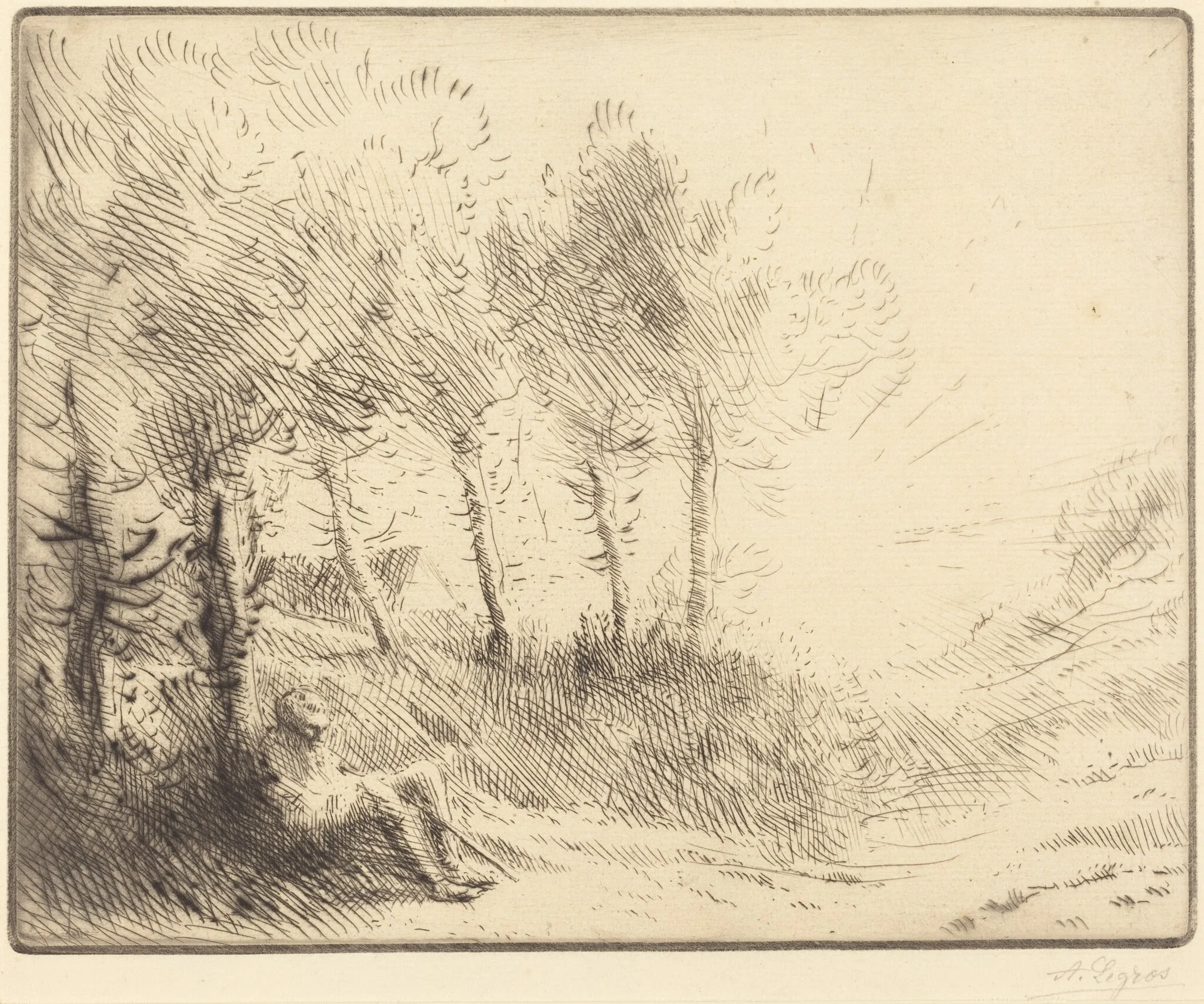 Landscape (Paysage), by Alphonse Legros, ink, 1874