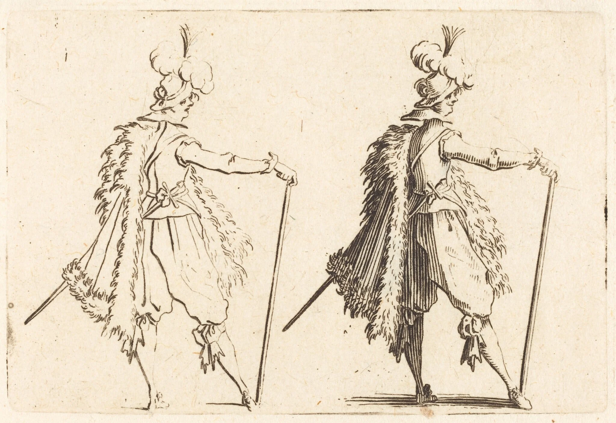 Gentleman with Cane, by Jacques Callot, ink, 1622