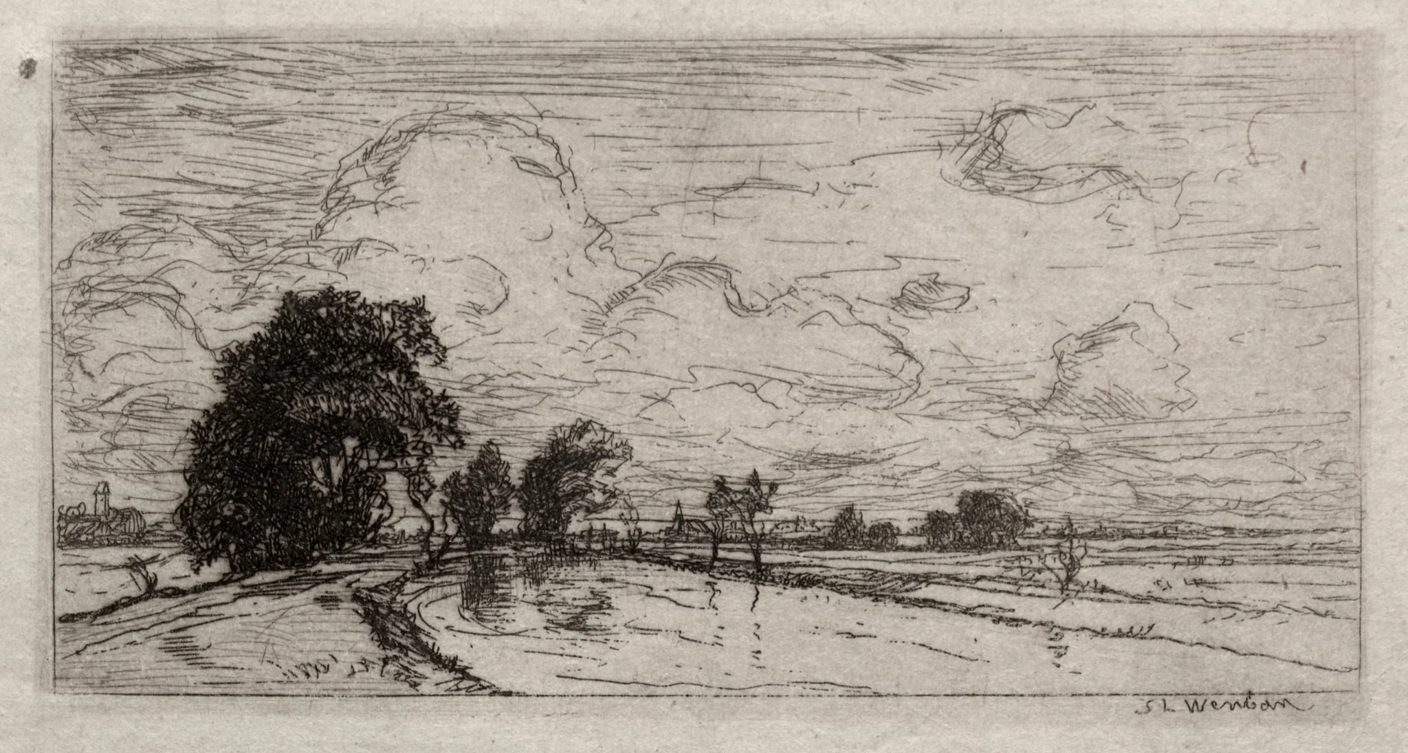 Flooded Landscape with Trees, by Sion Longley Wenban, 1884