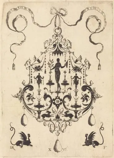 Large Pendant, Victory Flanked by Two Herms at Centre