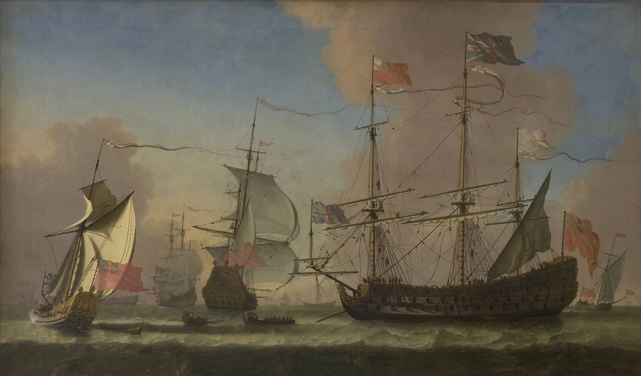 English Warships at Sea in a Fresh Breeze, by Unknown, 1677