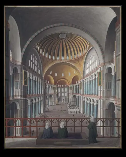 The interior of the Mosque of Aya Sofya, Istanbul