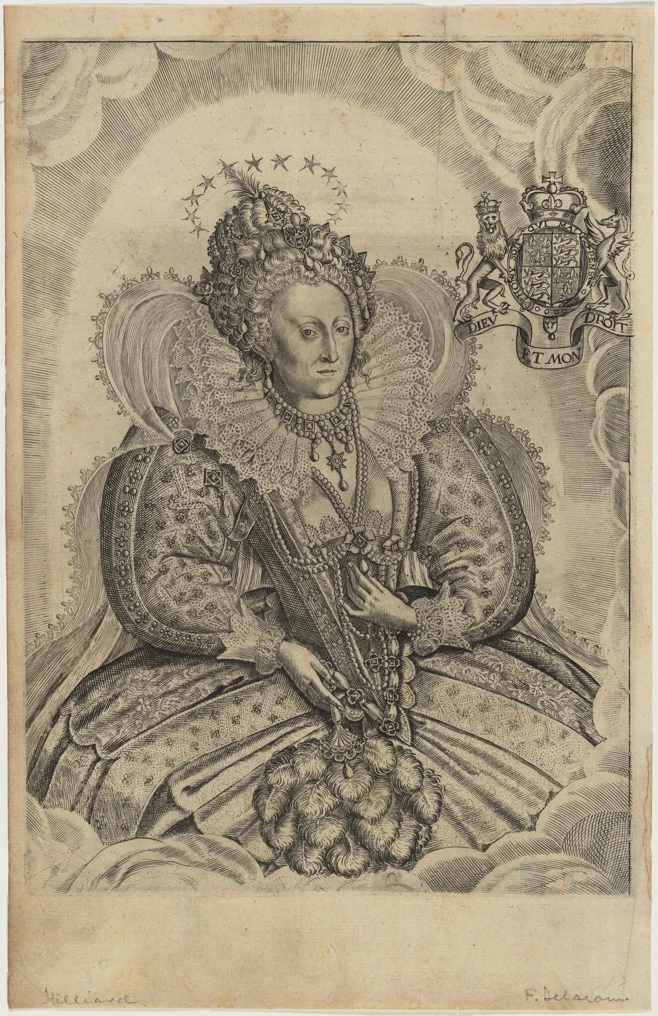 Queen Elizabeth, by Francis Delaram, ink, 1630