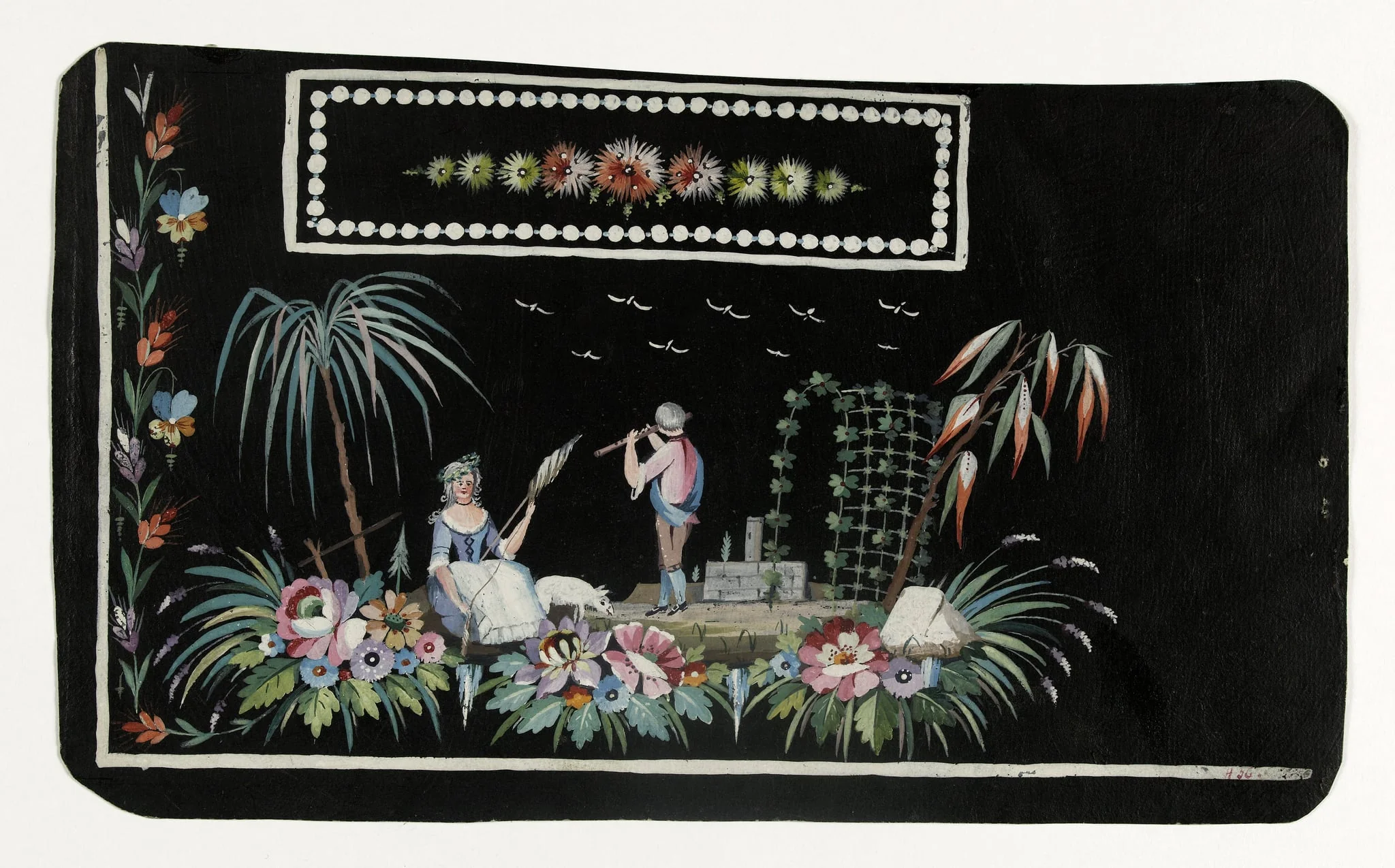 Gilet décor scène de bergers, projets de broderies de gilet, XVIIIème siècle, by Anonyme, 1785