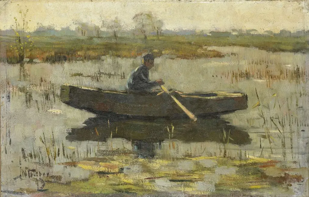 Man in een roeiboot
