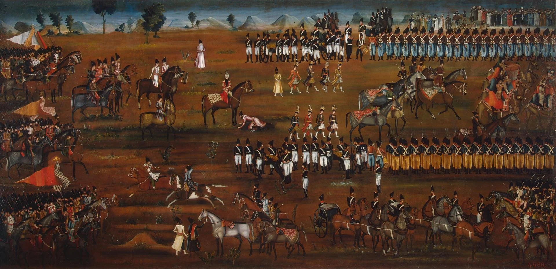 Military Review with Fath Ali Shah and Abbas Mirza, by Unknown, oil, 1815