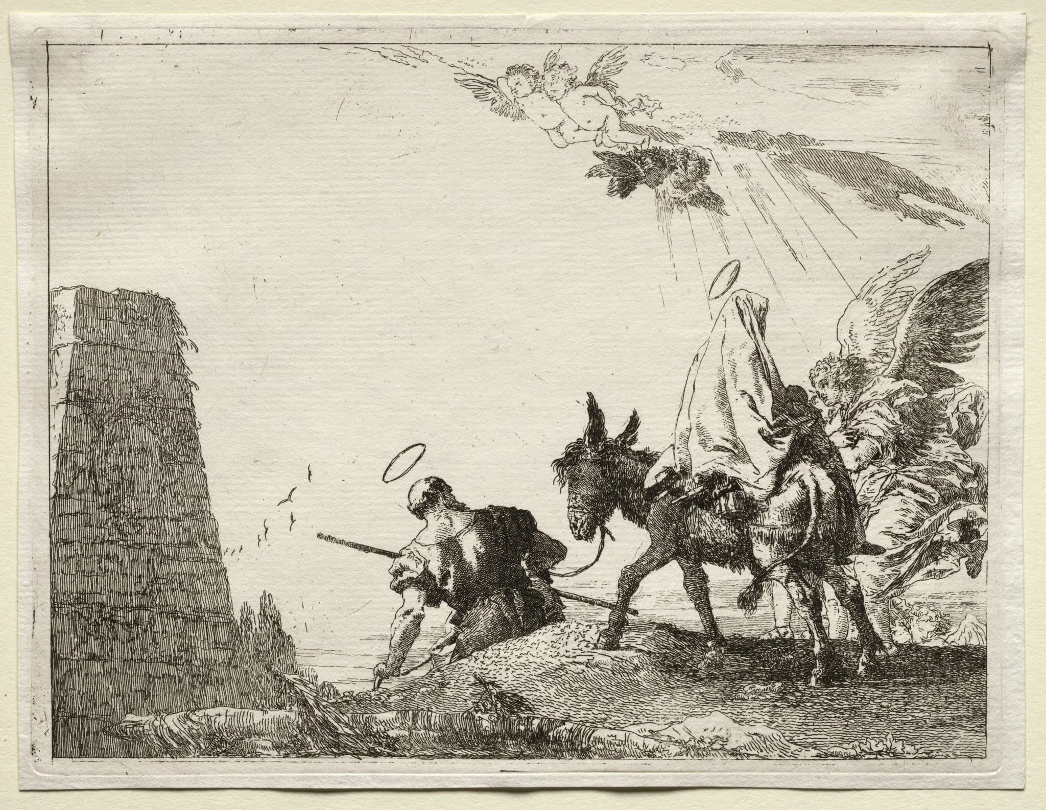 Flight into Egypt:  The Holy Family Passing near a Pyramid, by Giovanni Domenico Tiepolo, 1752