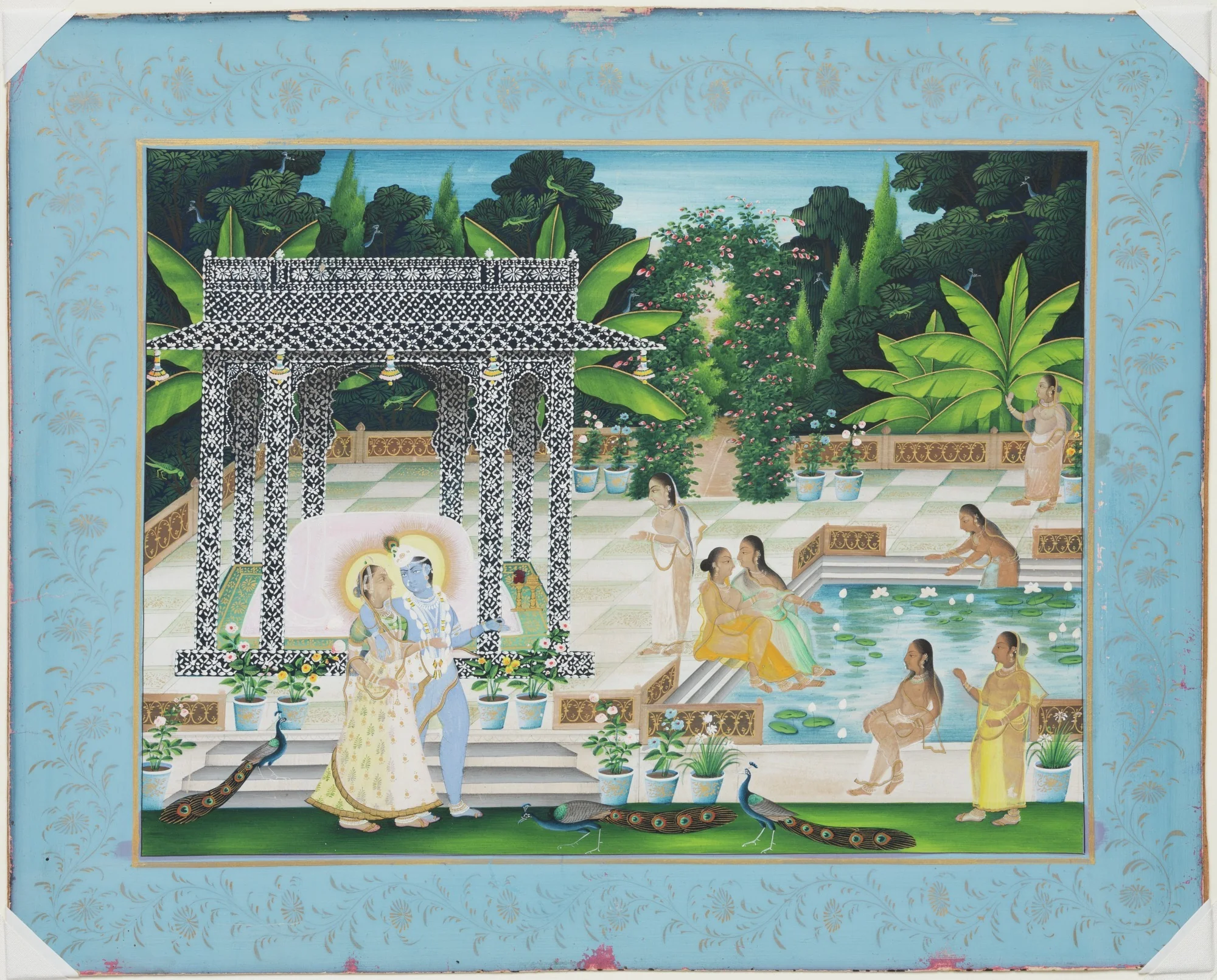 Krishna and Radha in a Palace Scene