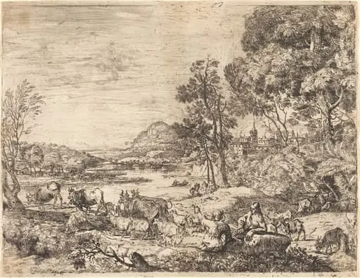 Shepherd and Shepherdess Conversing in a Landscape (Berger et bergère conversant)