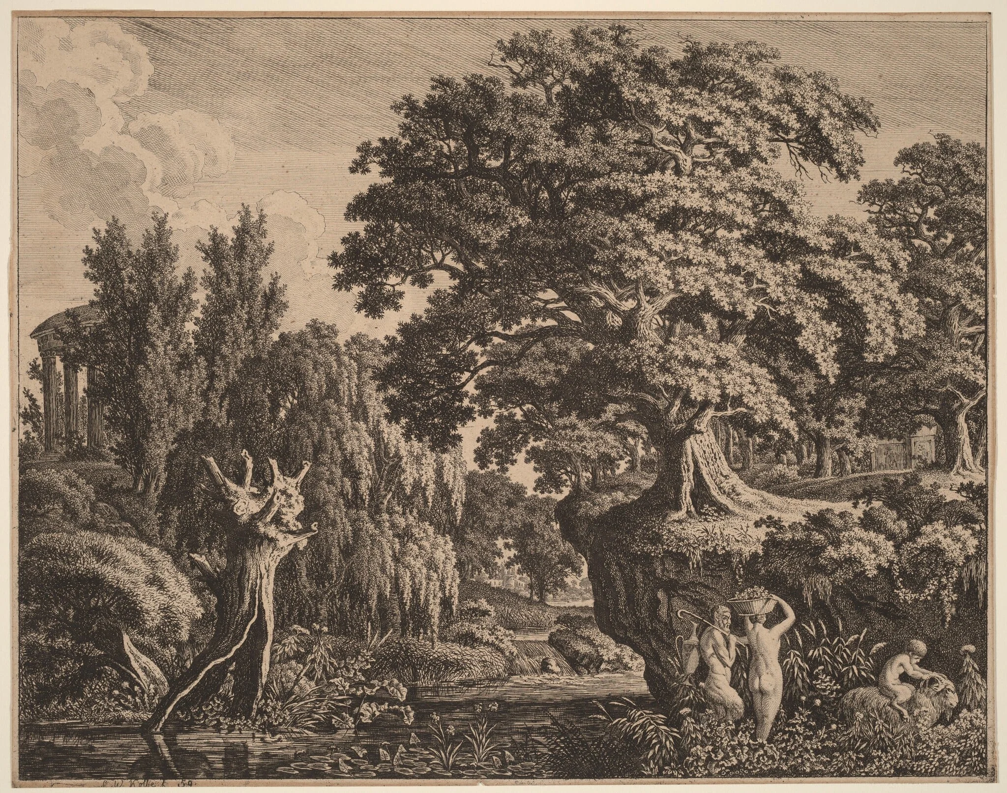 Arcadian Landscape with a Satyr Family, by Carl Wilhelm Kolbe, ink, 1759