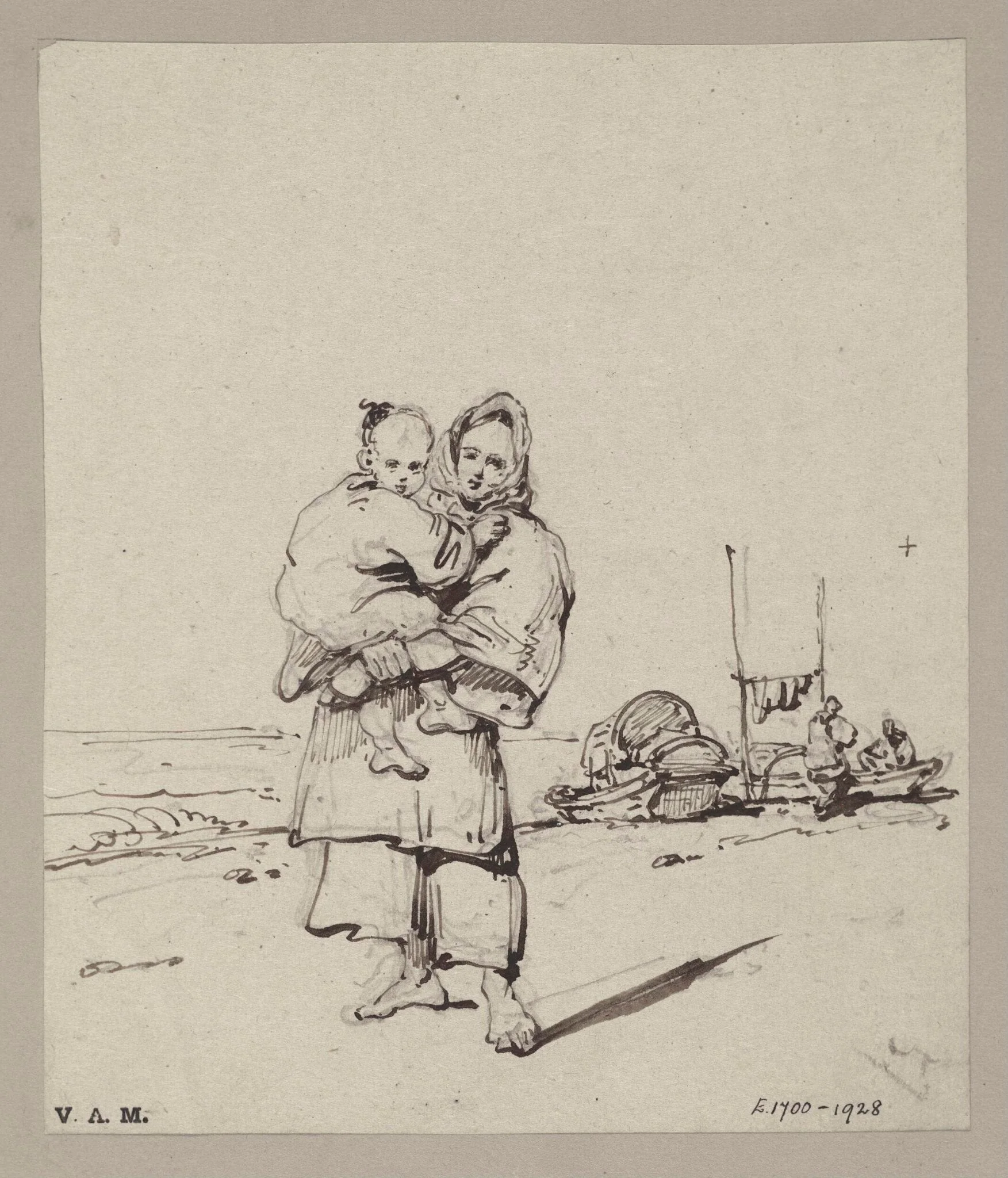 A Chinese boatwoman carrying a child