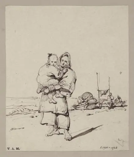 A Chinese boatwoman carrying a child