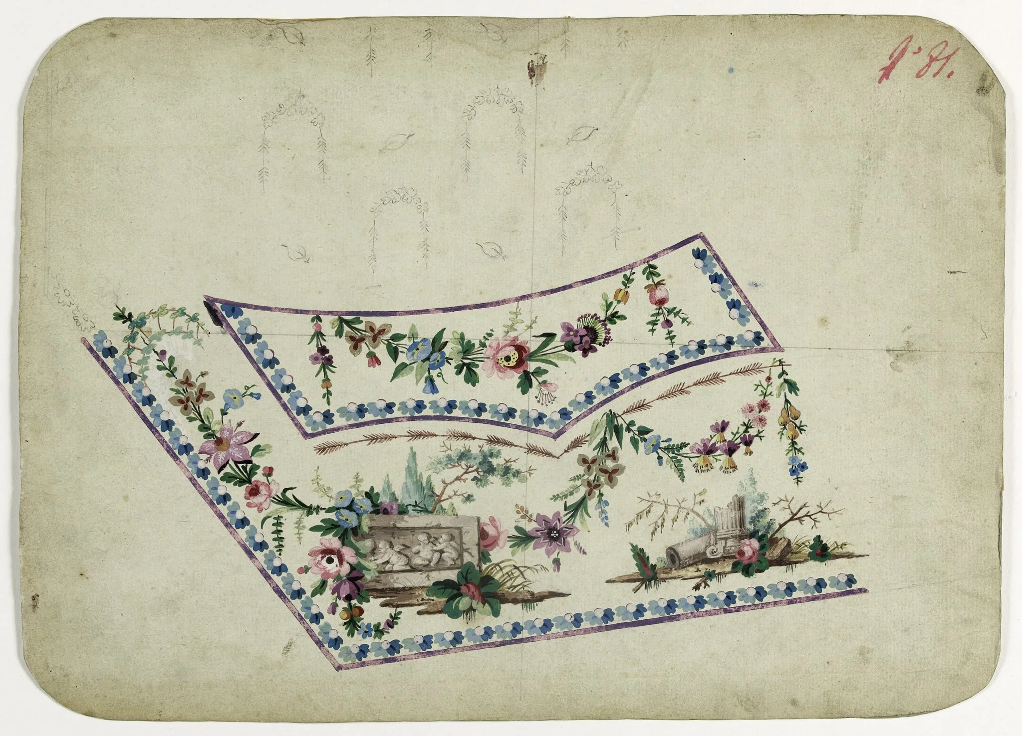Paysage à bas relief, projets de broderies de gilet, XVIIIème siècle