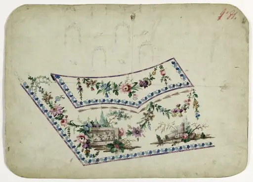 Paysage à bas relief, projets de broderies de gilet, XVIIIème siècle