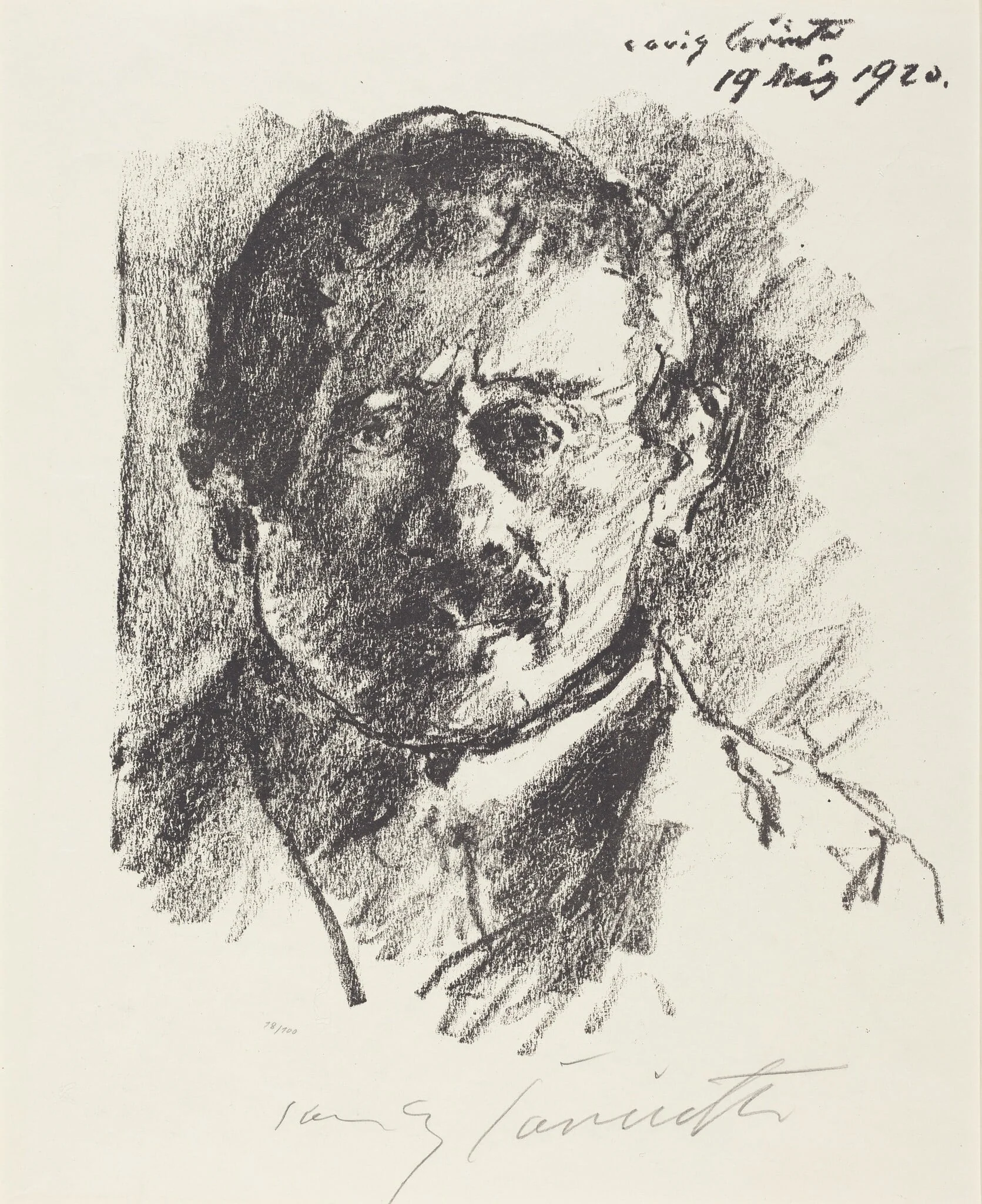 Selbstbildnis (Self-Portrait), by Lovis Corinth, ink, 1920