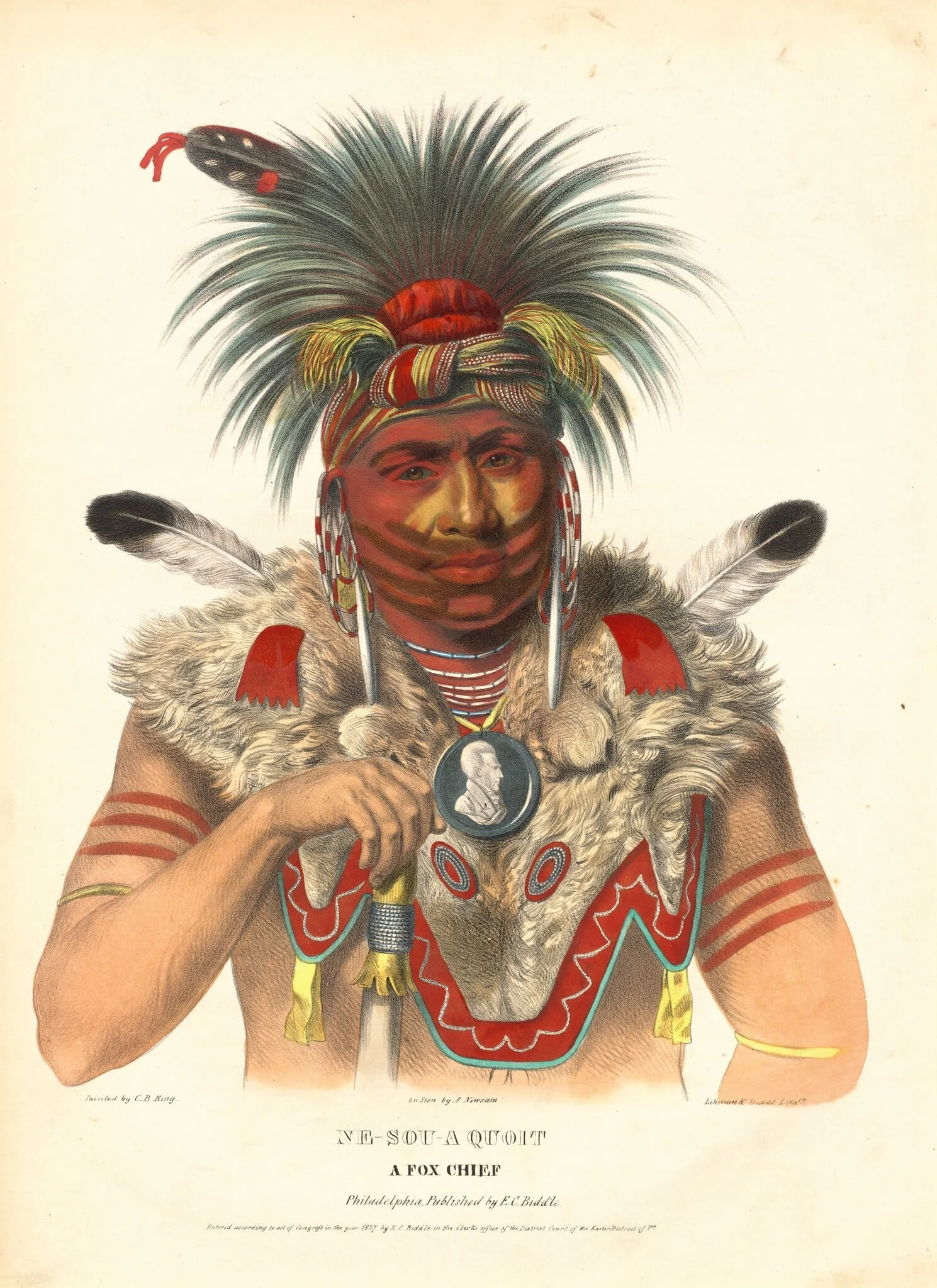 Ne-Sou-A Quoit, a Fox Chief, by Albert Newsam, ink, 1837