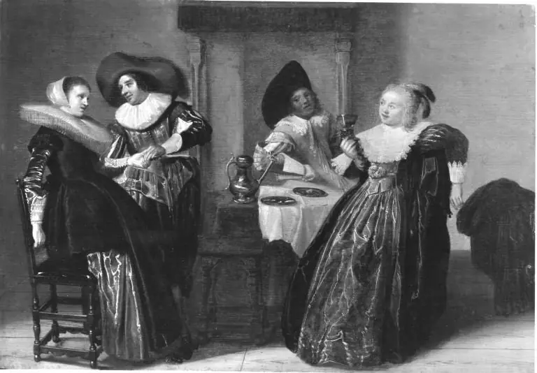 Interior with two elegant couples