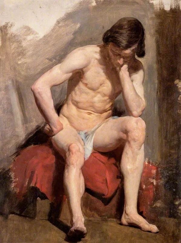 A Life Study of a Seated Nude Male Model