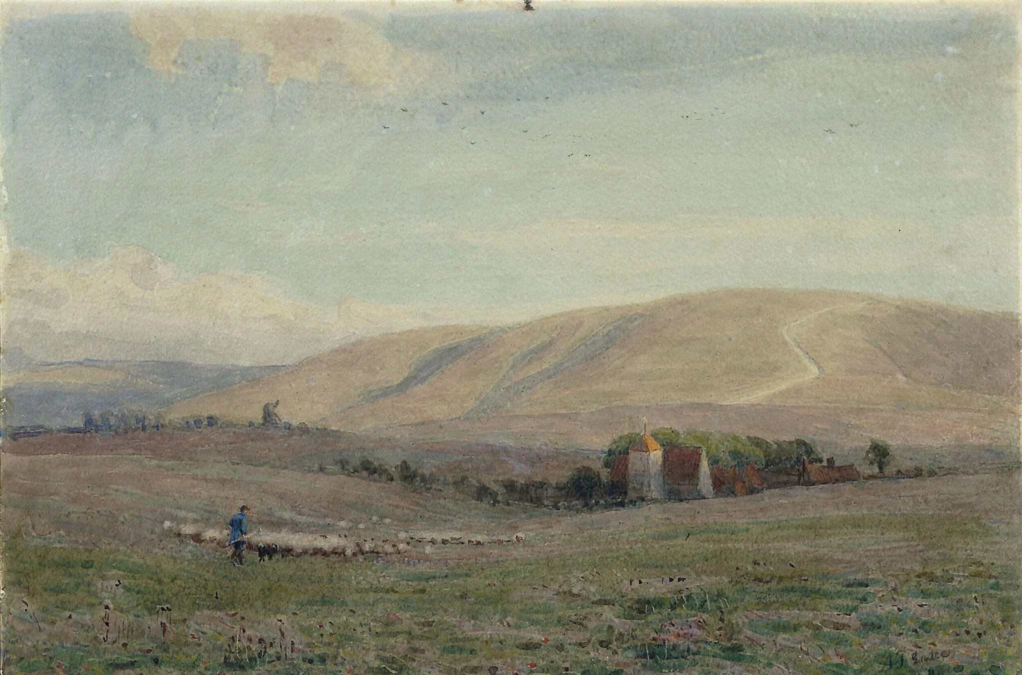 The Downs, near Storrington, Sussex, by Alfred Fitzwalter Grace, watercolor, 1850