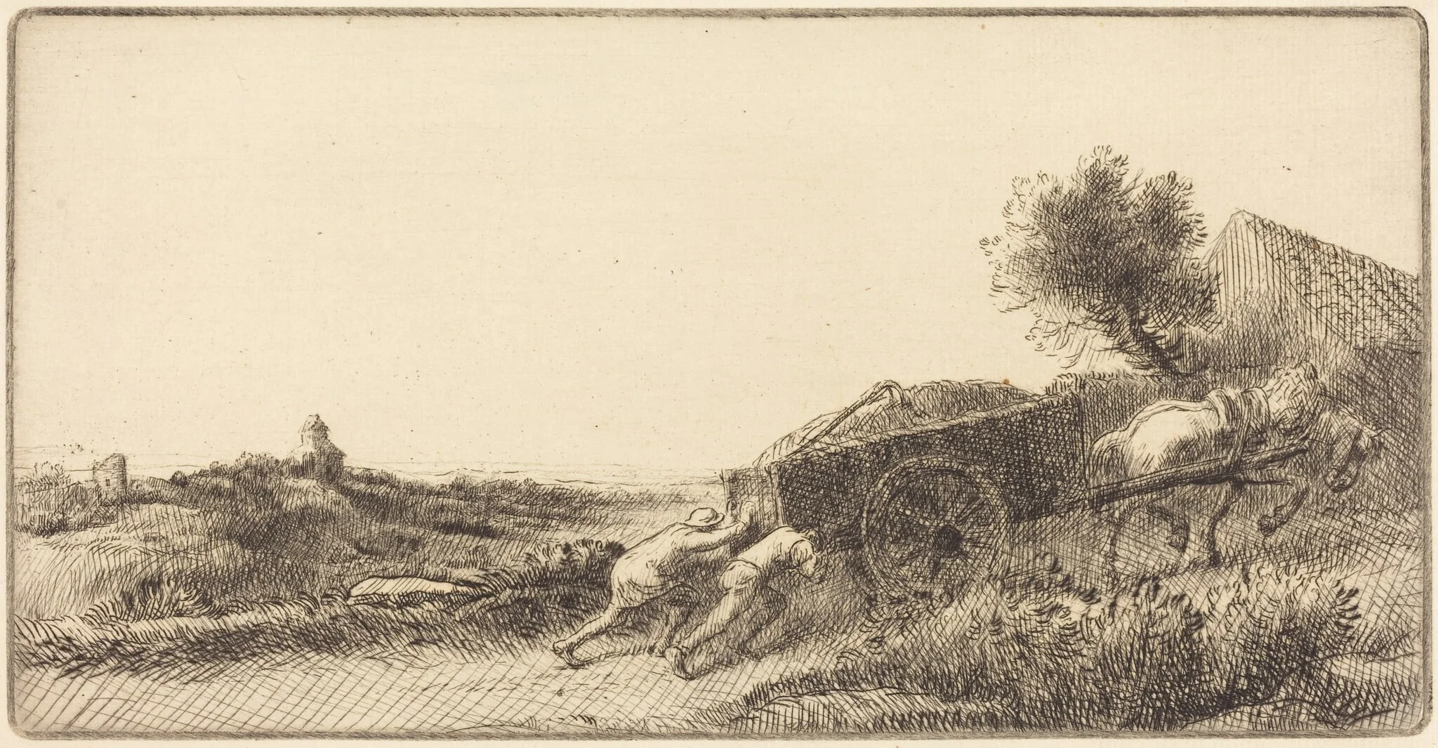 Returning with the Hay (Rentrant le foin), by Alphonse Legros, ink, 1897