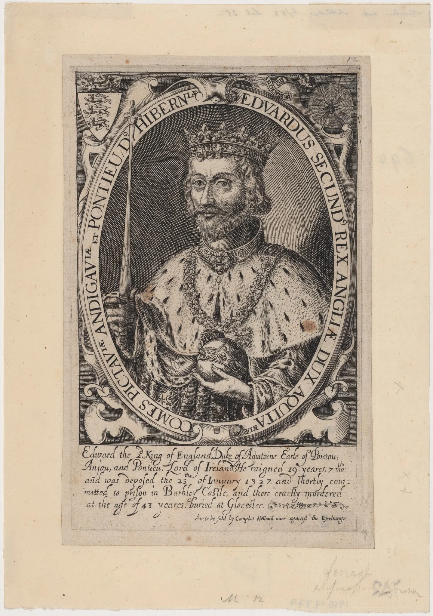 Edward II of England, by Renold Elstrack, ink, 1598