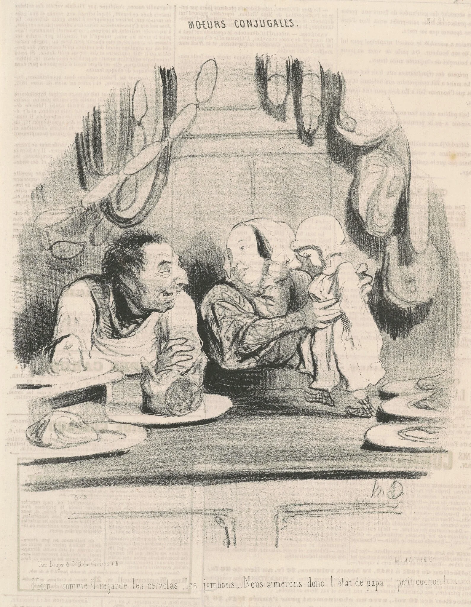 Hein! comme il regarde les cervelas..., by Honoré Daumier, ink, 1842
