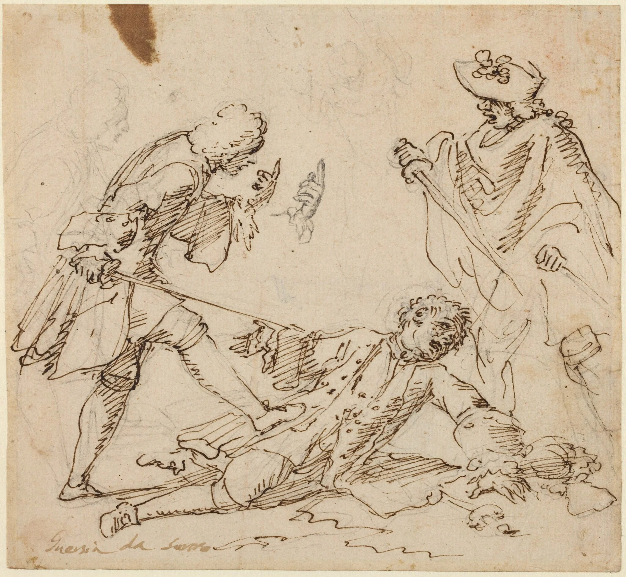 Three Men Fighting