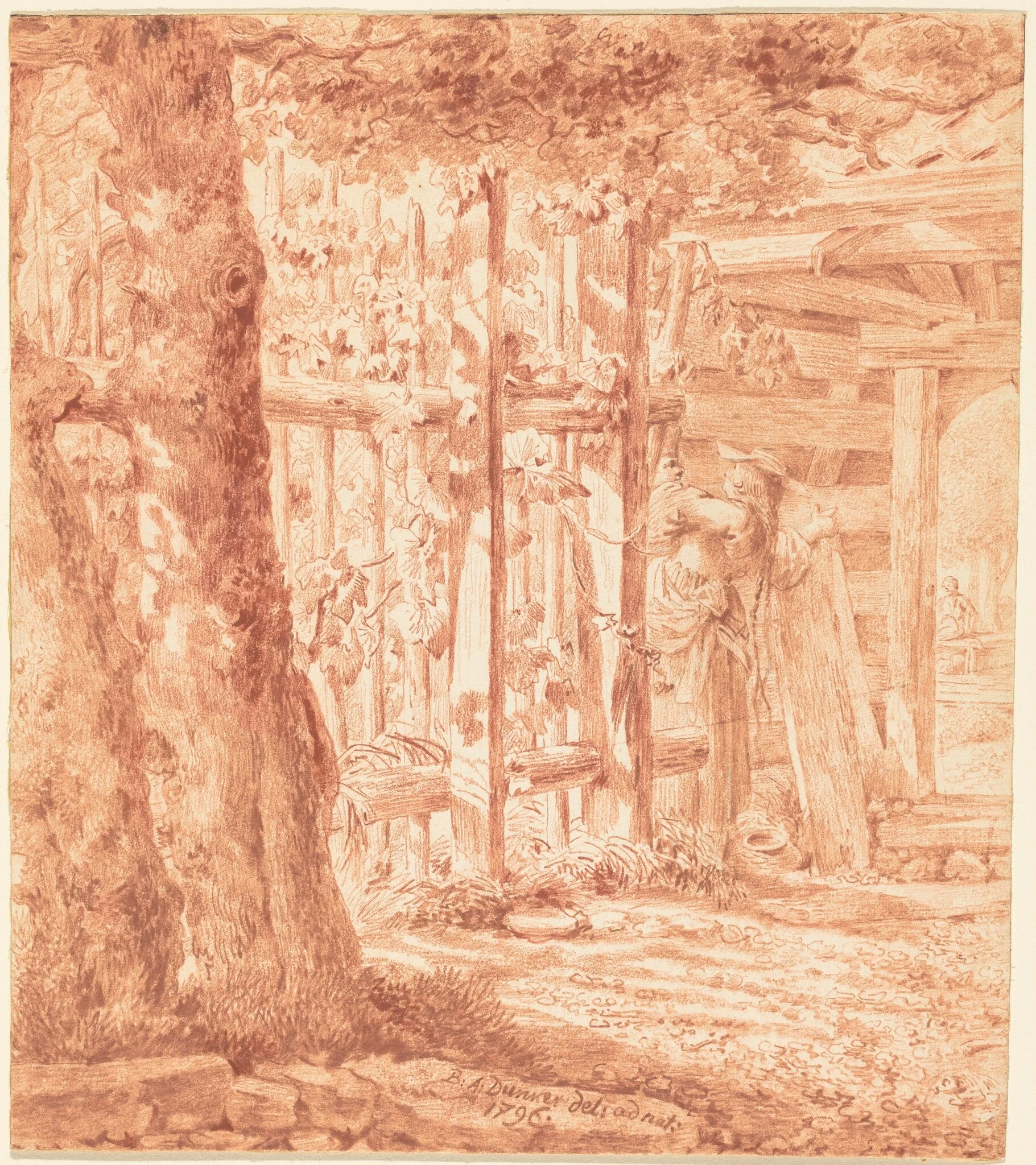 Encounter by the Garden Fence, by Balthasar Anton Dunker, chalk, 1796