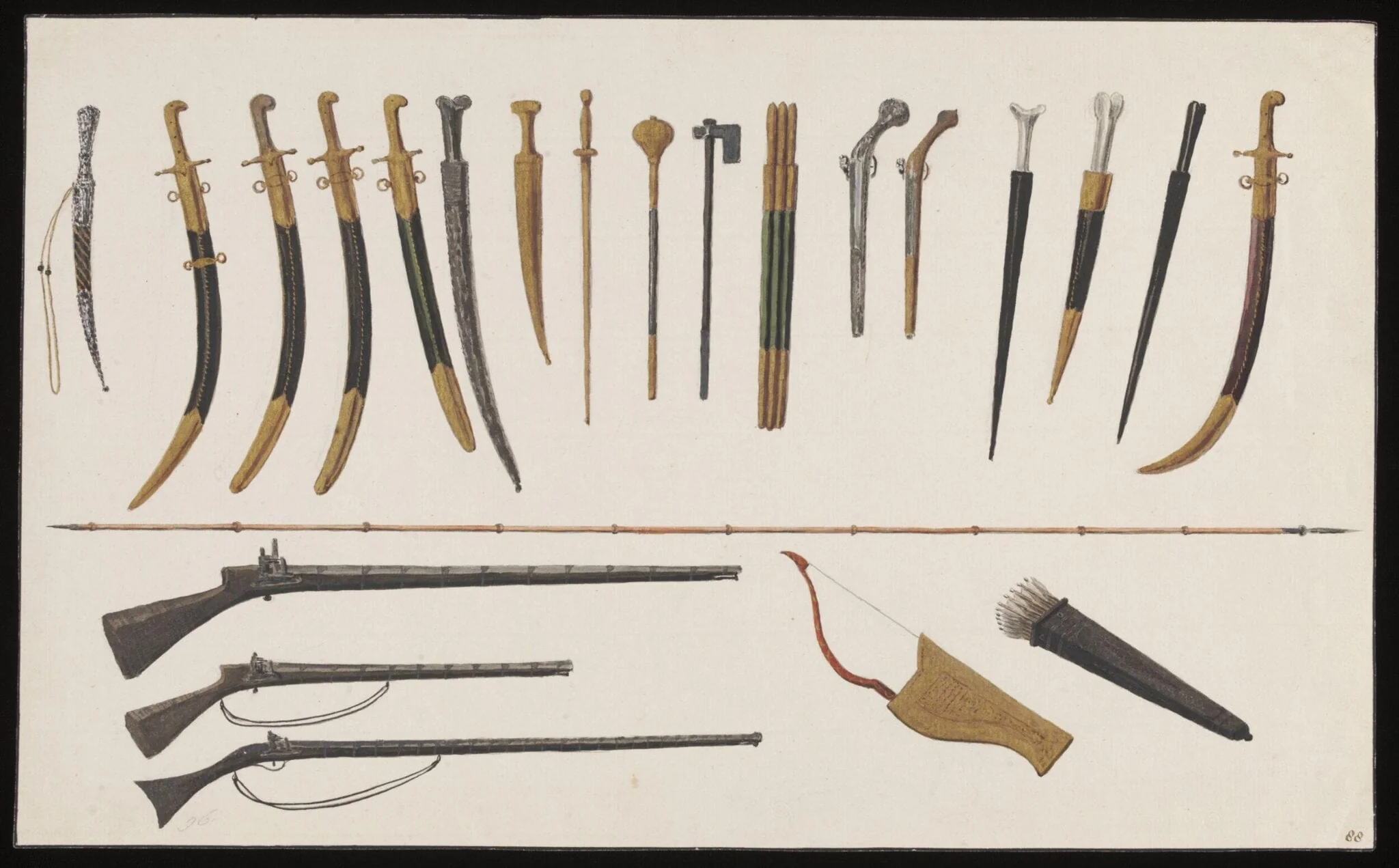 A collection of weapons, by Anonymous Greek artist, watercolor, 1809