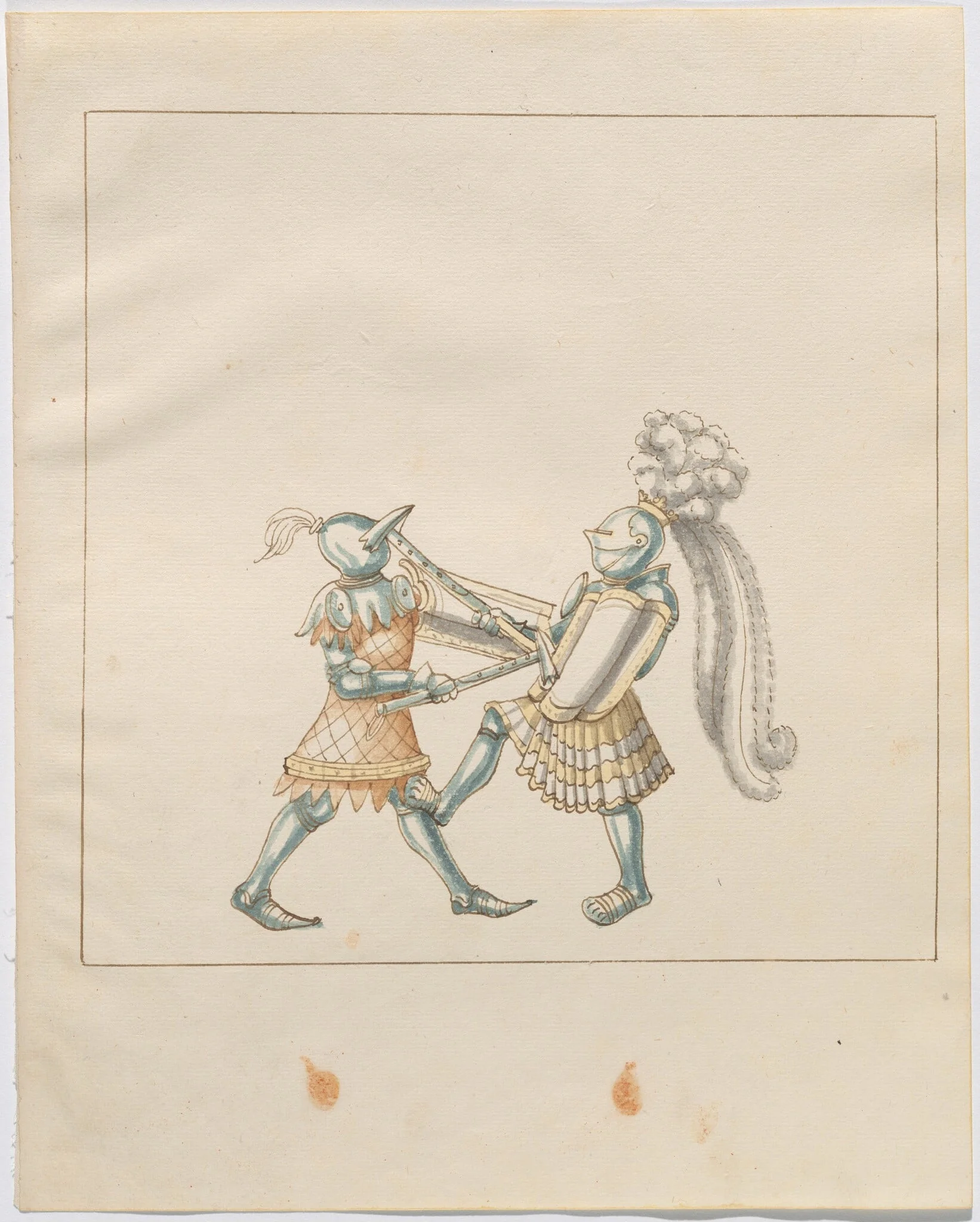 Foot Combat with War Hammers and Tartsche Shields, by German 16th Century, ink, 1514