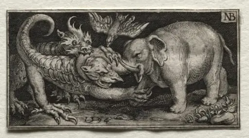 Elephant  Fighting two Beasts