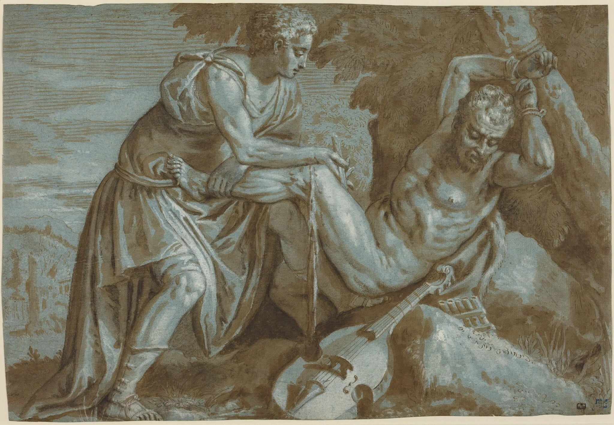 Apollo and Marsyas, by Veronese, chalk, 1600