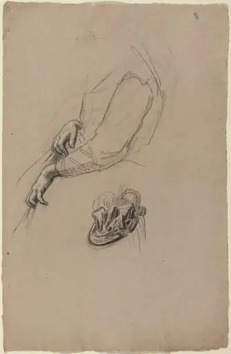 Young Woman's Hands and Beribboned Hat