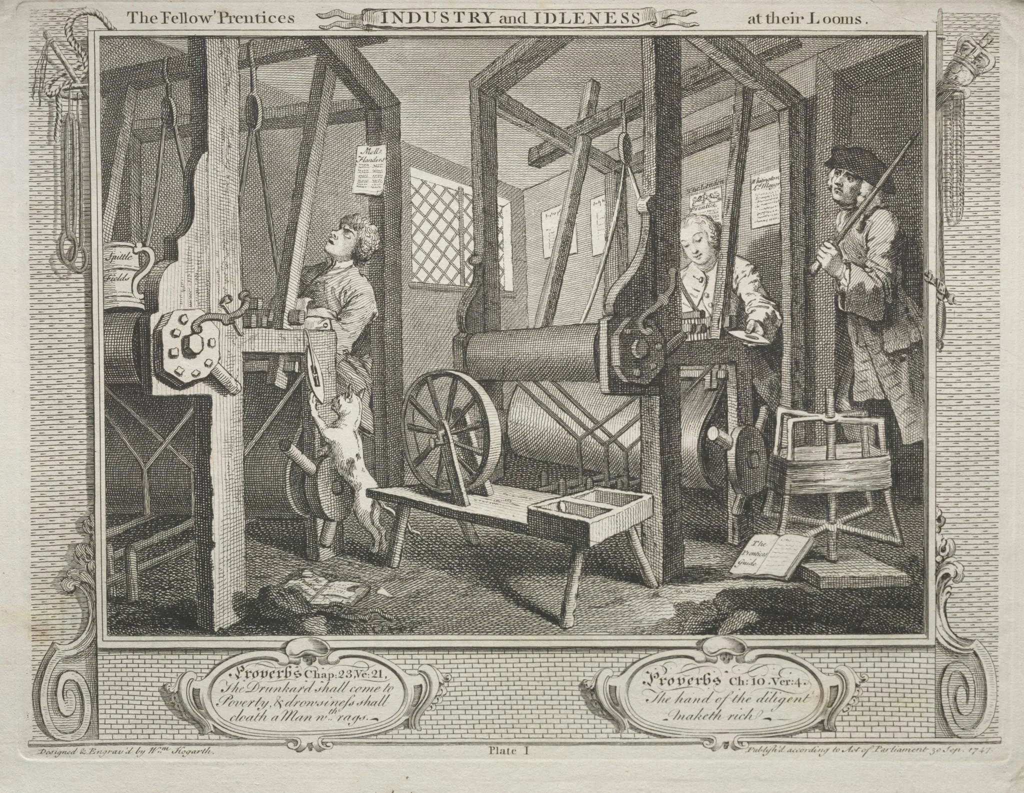Industry and Idleness: The Fellow Prentices at their Looms, by William Hogarth, 1747