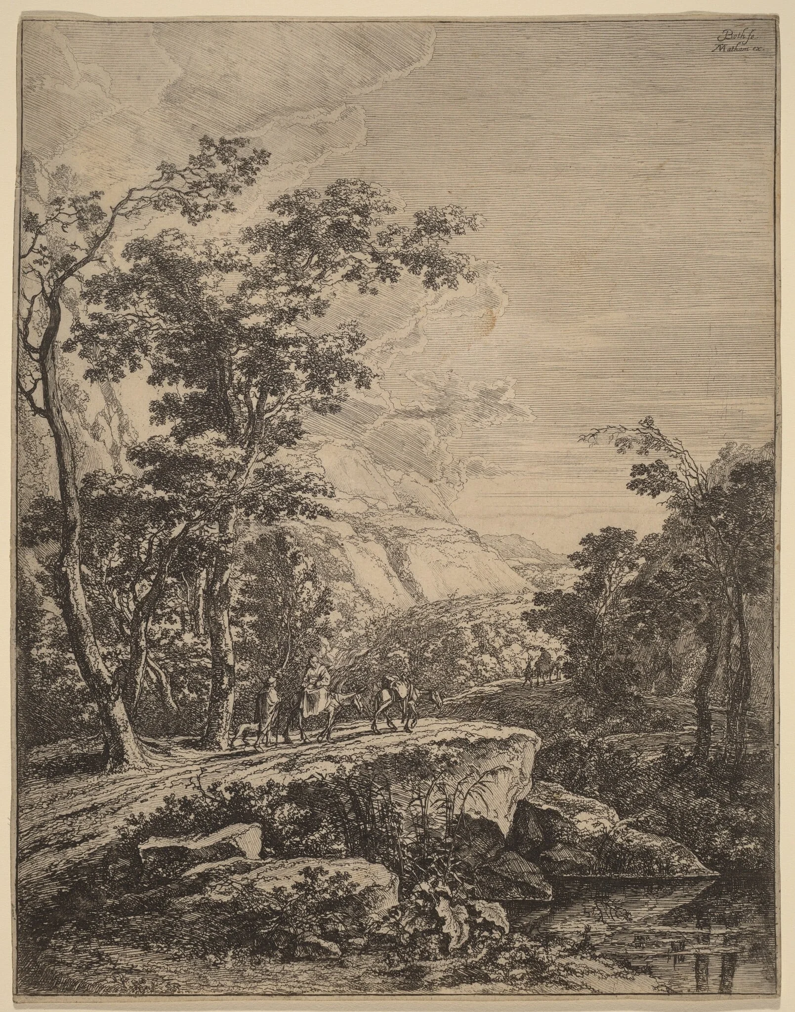 The Woman on the Hinny, by Jan Both, ink, 1700