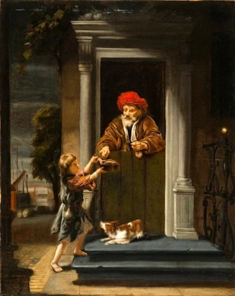 An Old Man Giving Alms to a Beggar