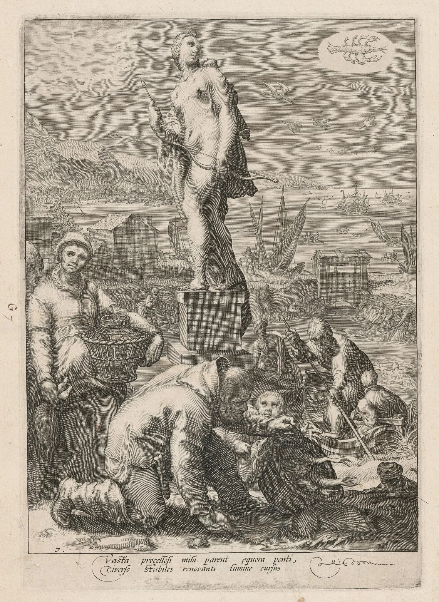 Diana Presiding Over Navigation and Fishing, by Jan Pietersz Saenredam, ink, 1596