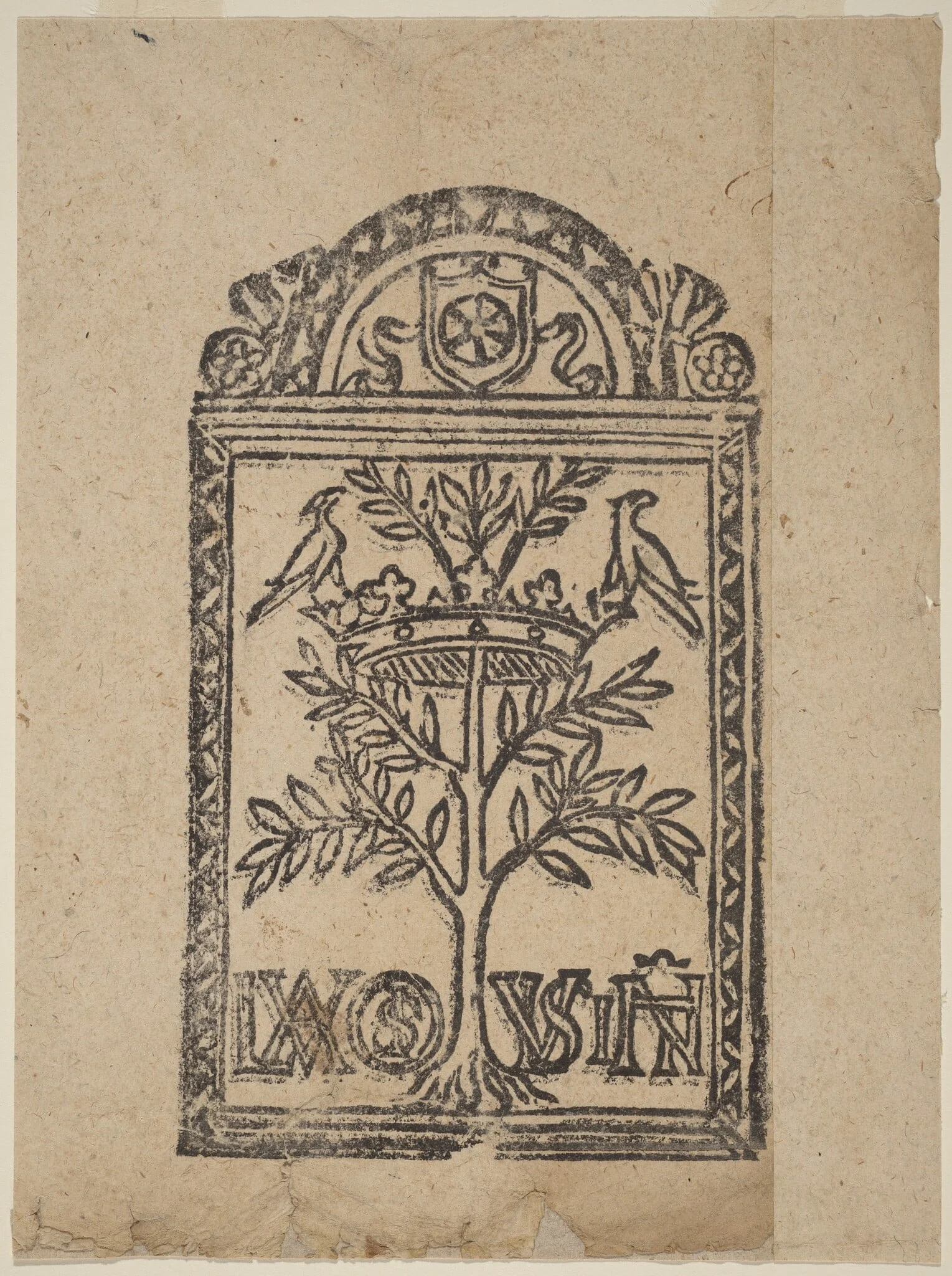 Tree with Crown and Two Birds, by Italian 16th Century, ink, 1501