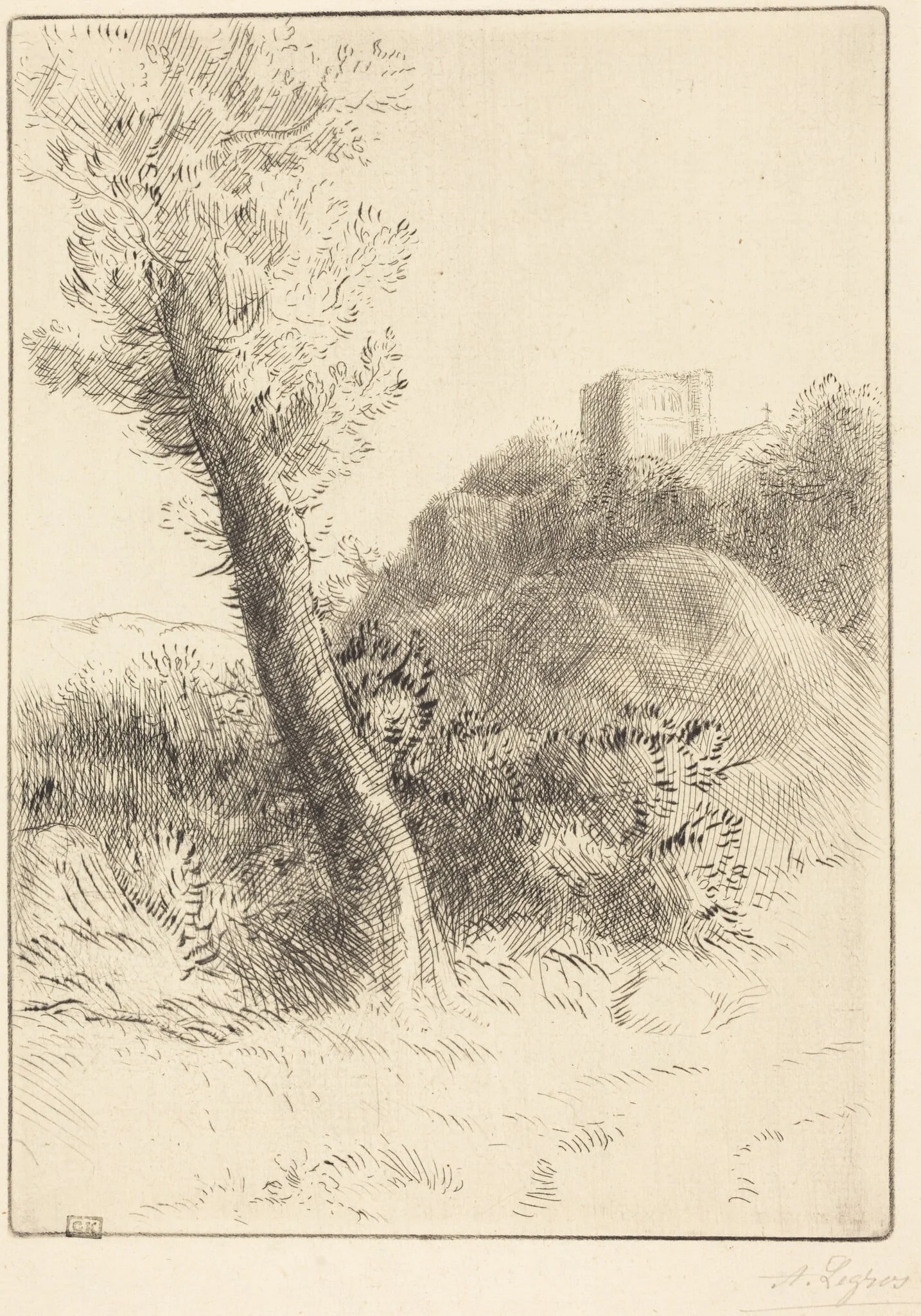 Landscape (Paysage), by Alphonse Legros, ink, 1874