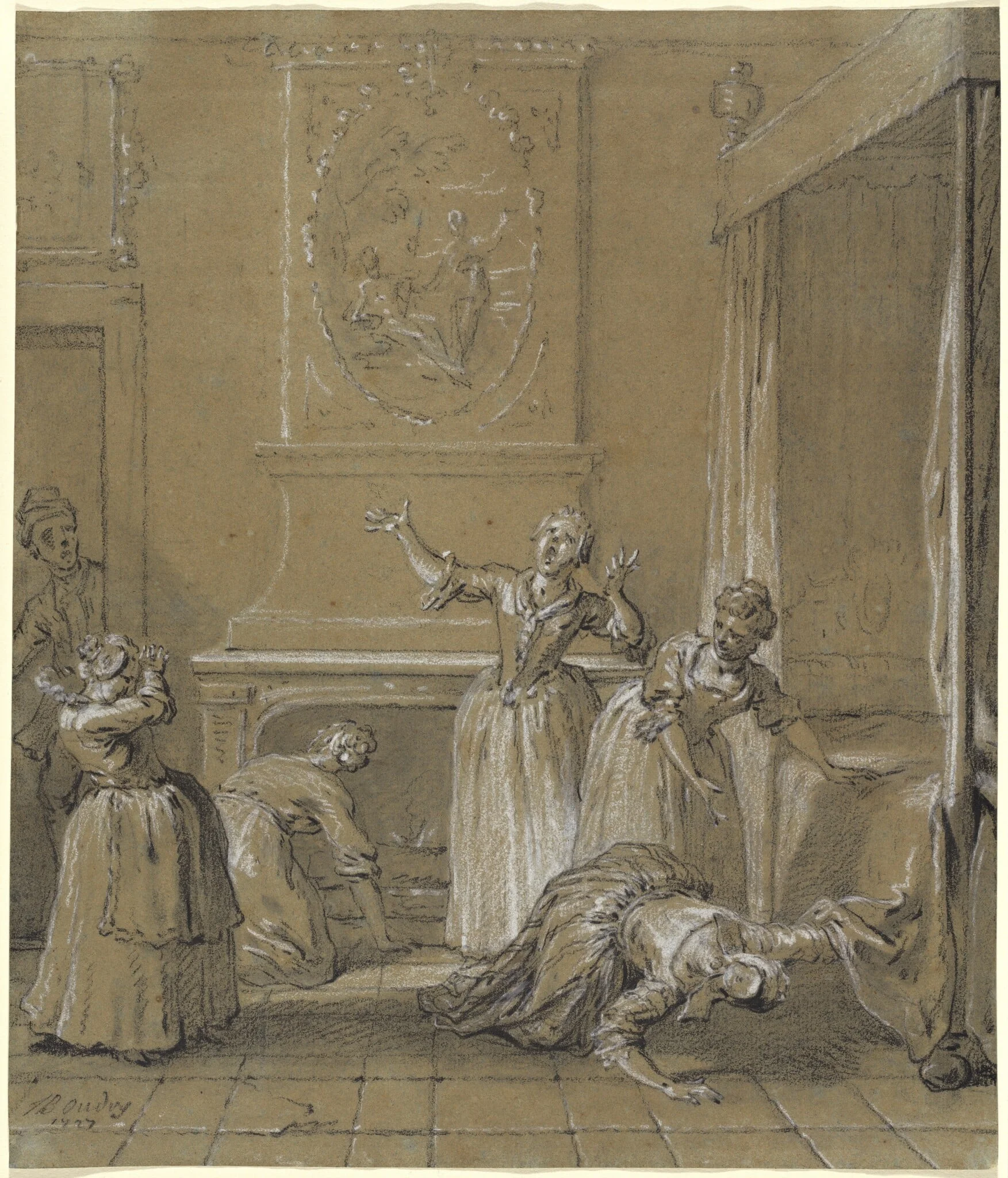 On trouve le corps mort de l'hote que l'on avait cache, by Jean-Baptiste Oudry, chalk, 1727