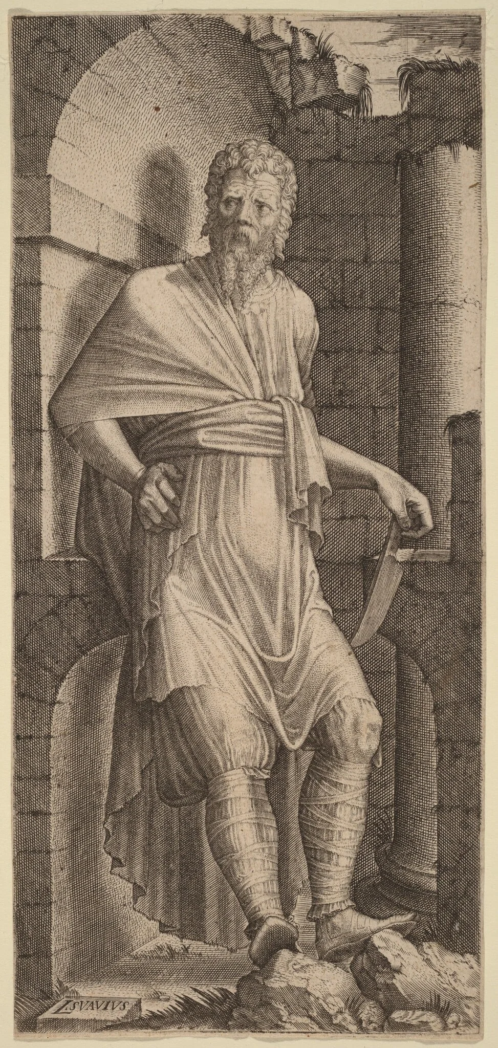 Saint Bartholomew, by Lambert Suavius, ink, 1548