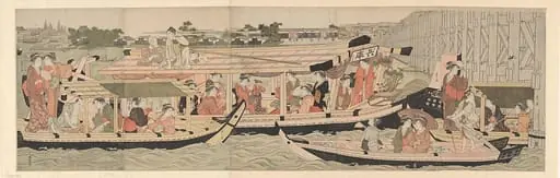 新大橋橋下の涼み船|Pleasure Boats on the Sumida River beneath Shin-Ōhashi Bridge